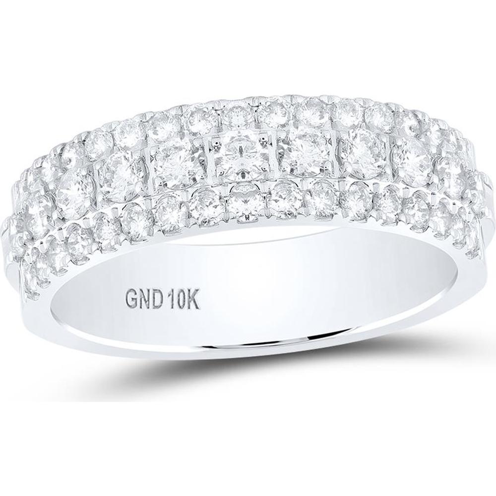 GND 10K White Gold Prong-Set Round Diamond Band Ring - 1.00 Carat Total Diamond Weight