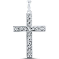GND 10K White Gold Prong-Set Round Diamond Cross Pendant - 1/3 Total Carat Weight