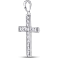 GND 10K White Gold Prong-Set Round Diamond Cross Pendant - 1/3 Total Carat Weight