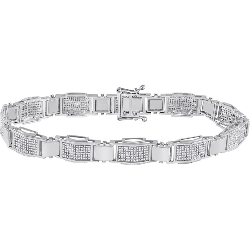 GND 10K White Gold Prong-Set Round Diamond Link Bracelet - 1.55 Carat Total Diamond Weight
