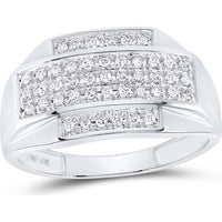 GND 10K White Gold Rectangle Cluster Ring with Pave-Set Round Diamonds - 1/3 Carat Total Diamond Weight