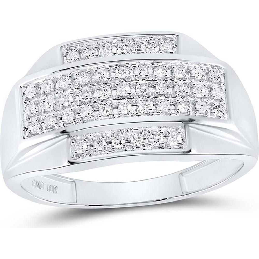GND 10K White Gold Rectangle Cluster Ring with Pave-Set Round Diamonds - 1/3 Carat Total Diamond Weight