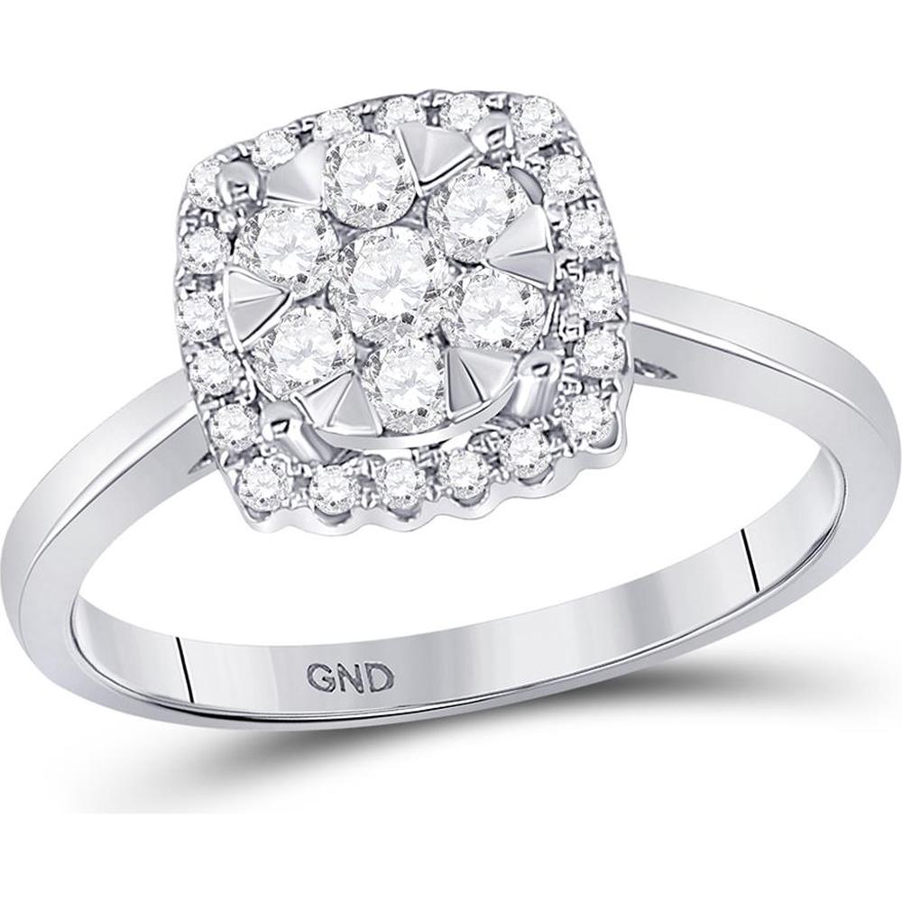 GND 10K White Gold Right-Hand Cluster Ring with Prong-Set Round Diamonds - 1/2 Carat Total Diamond Weight