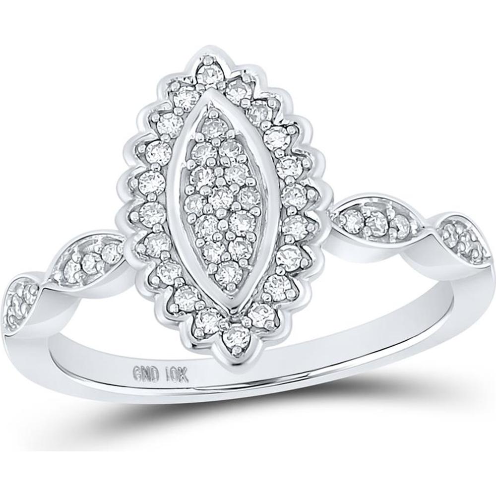 GND 10K White Gold Ring with Oval Pave-Set Round Diamond Cluster - 1/4 Carat Total Diamond Weight