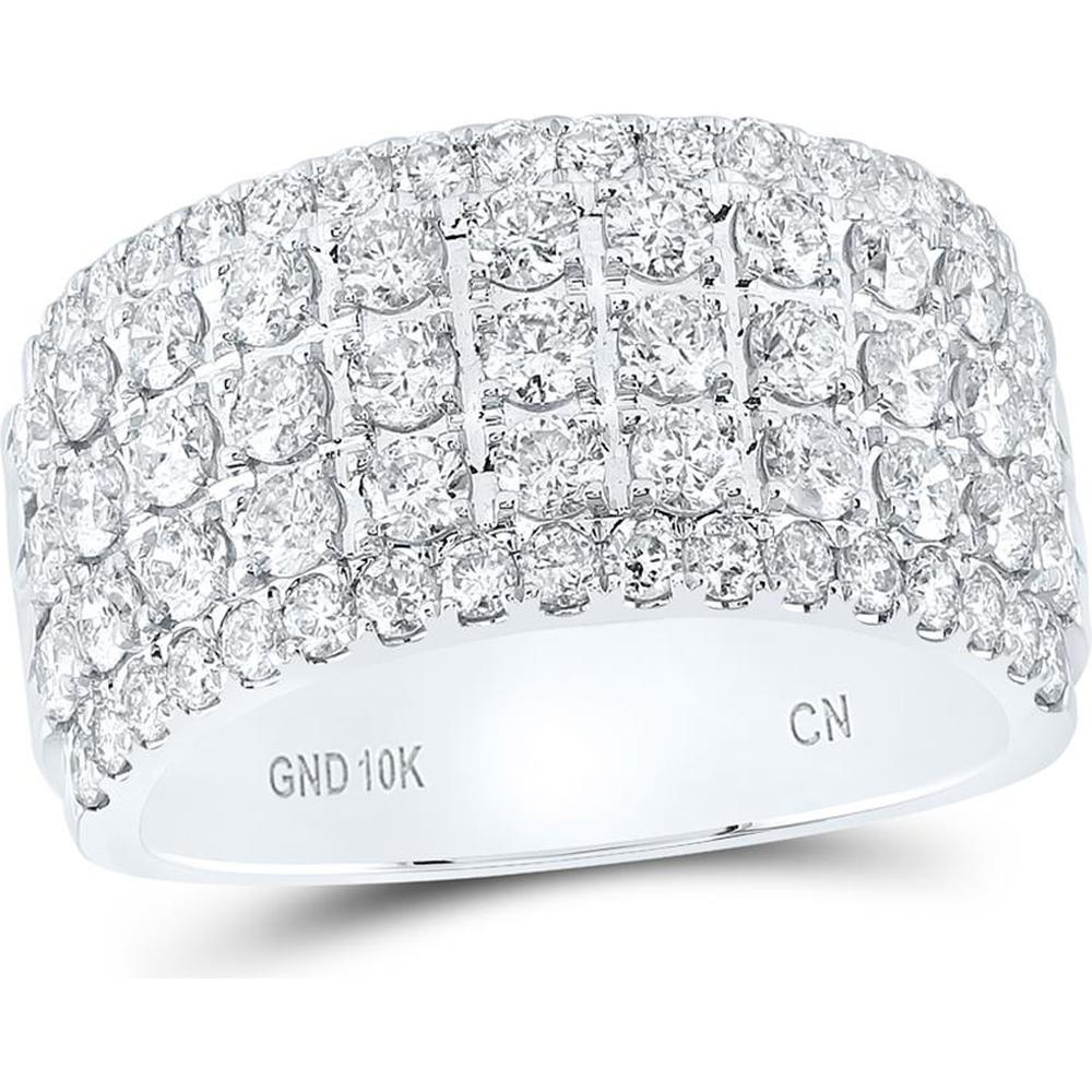 GND 10K White Gold Round Diamond Band Ring with Prong-Set Diamonds - 2.00 Carat Total Diamond Weight