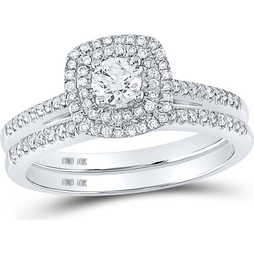 GND 10K White Gold Round Diamond Bridal Wedding Ring Set - 1/2 Total Carat Weight