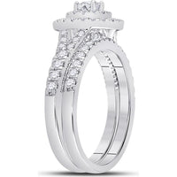GND 10K White Gold Round Diamond Bridal Wedding Ring Set with Halo - 1.01 Carat Total Diamond Weight