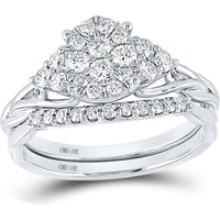 GND 10K White Gold Round Diamond Bridal Wedding Ring Set with Prong-Set Diamonds - 5/8 Total Carat Weight