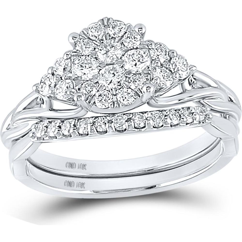 GND 10K White Gold Round Diamond Bridal Wedding Ring Set with Prong-Set Diamonds - 5/8 Total Carat Weight