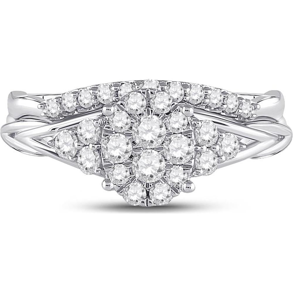 GND 10K White Gold Round Diamond Bridal Wedding Ring Set with Prong-Set Diamonds - 5/8 Total Carat Weight