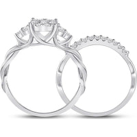 GND 10K White Gold Round Diamond Bridal Wedding Ring Set with Prong-Set Diamonds - 5/8 Total Carat Weight