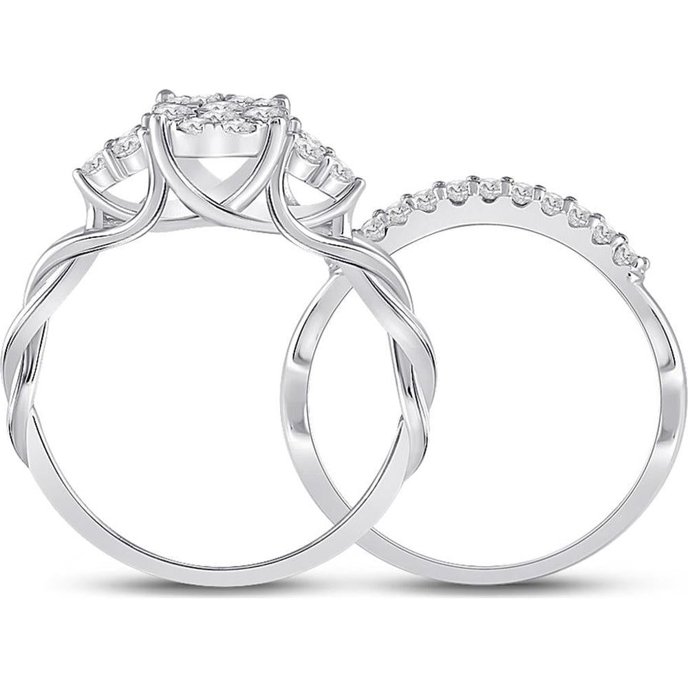 GND 10K White Gold Round Diamond Bridal Wedding Ring Set with Prong-Set Diamonds - 5/8 Total Carat Weight