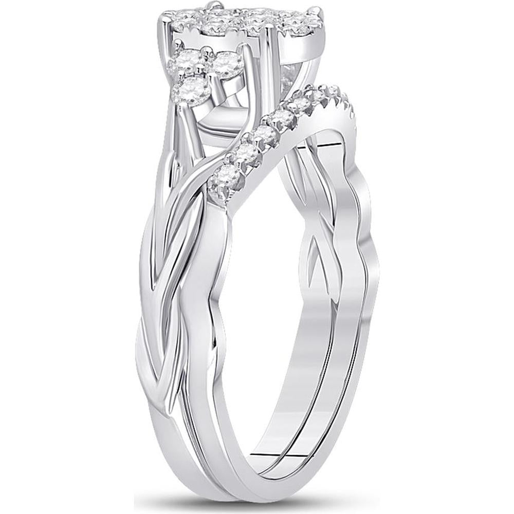 GND 10K White Gold Round Diamond Bridal Wedding Ring Set with Prong-Set Diamonds - 5/8 Total Carat Weight