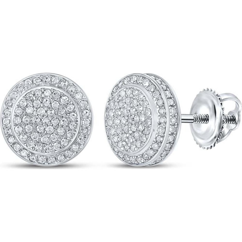 GND 10K White Gold Round Diamond Circle Earrings with Pave-Set Diamonds - 1/2 Carat Total Diamond Weight