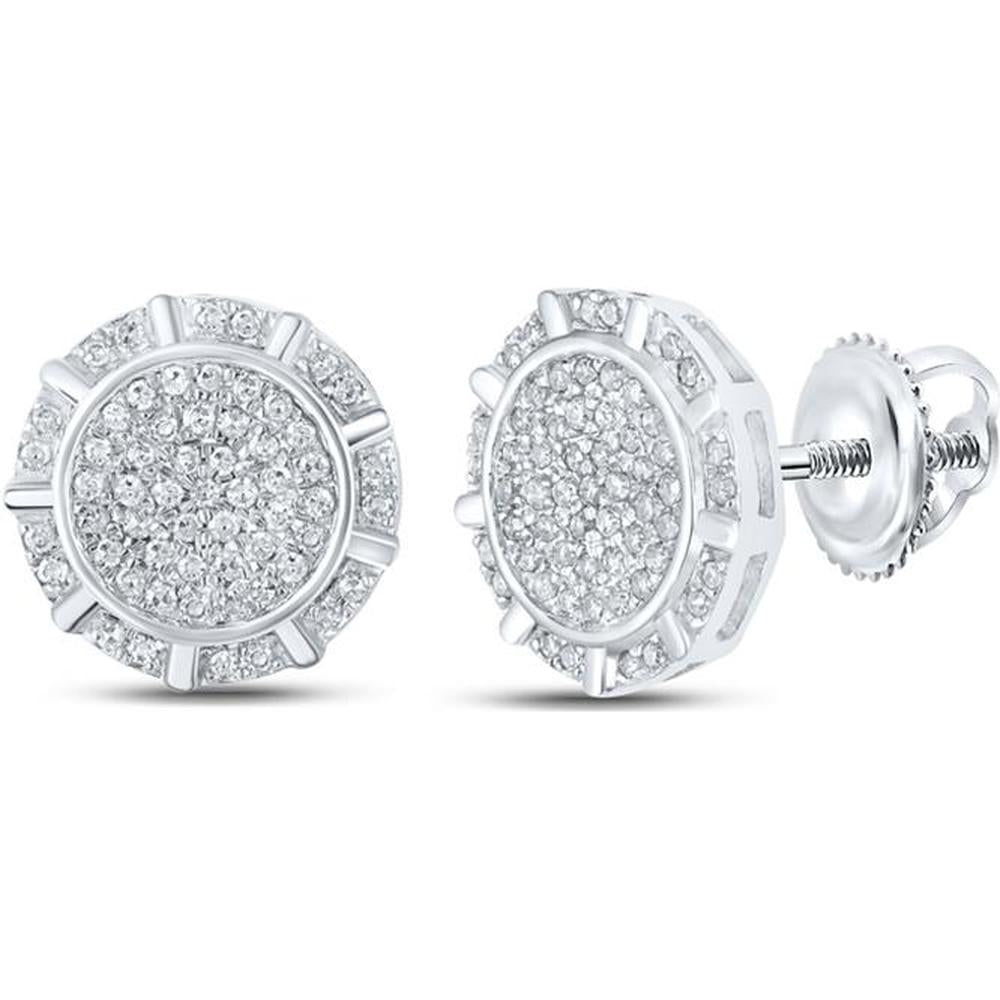 GND 10K White Gold Round Diamond Circle Earrings with Pave Setting - 0.33 Carat Total Diamond Weight