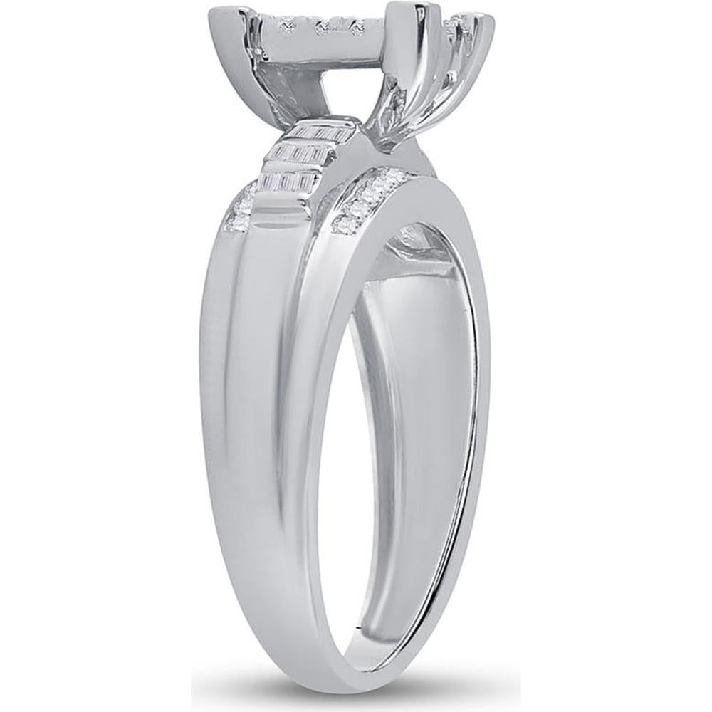 GND 10K White Gold Round Diamond Cluster Bridal Engagement Ring with Channel-Set Baguette Diamonds - 1/2 Carat Total Diamond Weight