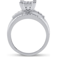 GND 10K White Gold Round Diamond Cluster Bridal Engagement Ring with Channel-Set Baguette Diamonds - 1/2 Carat Total Diamond Weight
