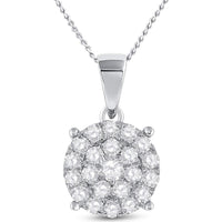 GND 10K White Gold Round Diamond Cluster Pendant - 2.00 Carat Total Diamond Weight