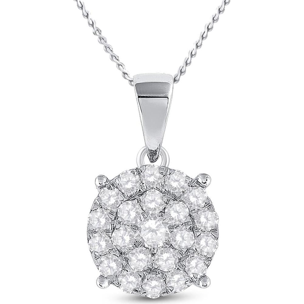 GND 10K White Gold Round Diamond Cluster Pendant - 2.00 Carat Total Diamond Weight