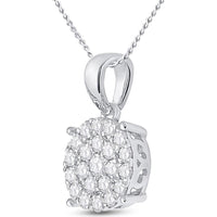 GND 10K White Gold Round Diamond Cluster Pendant - 2.00 Carat Total Diamond Weight