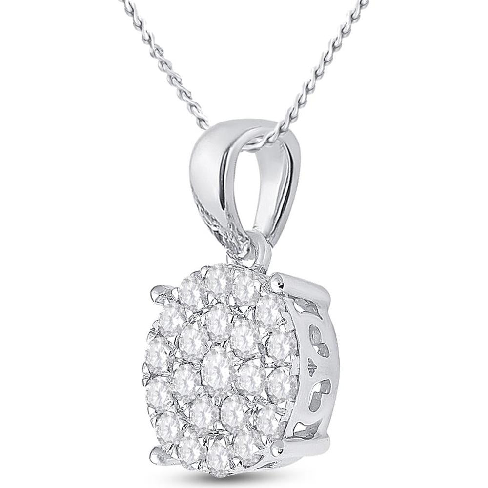 GND 10K White Gold Round Diamond Cluster Pendant - 2.00 Carat Total Diamond Weight