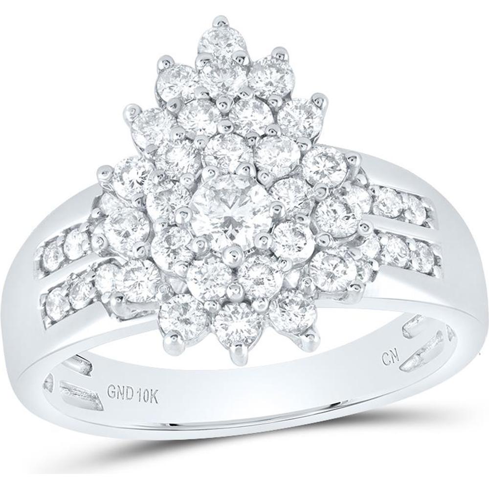 GND 10K White Gold Round Diamond Cluster Ring - 1.00 Carat Total Diamond Weight