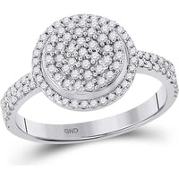 GND 10K White Gold Round Diamond Cluster Ring with Pave-Set and Prong-Set Diamonds - 1/2 Total Carat Weight