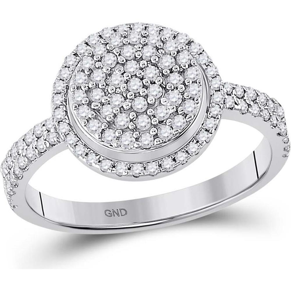 GND 10K White Gold Round Diamond Cluster Ring with Pave-Set and Prong-Set Diamonds - 1/2 Total Carat Weight