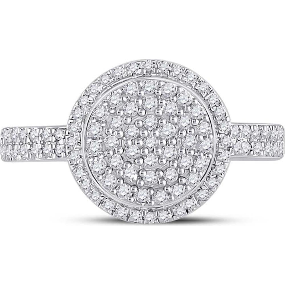 GND 10K White Gold Round Diamond Cluster Ring with Pave-Set and Prong-Set Diamonds - 1/2 Total Carat Weight