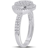 GND 10K White Gold Round Diamond Cluster Ring with Pave-Set and Prong-Set Diamonds - 1/2 Total Carat Weight
