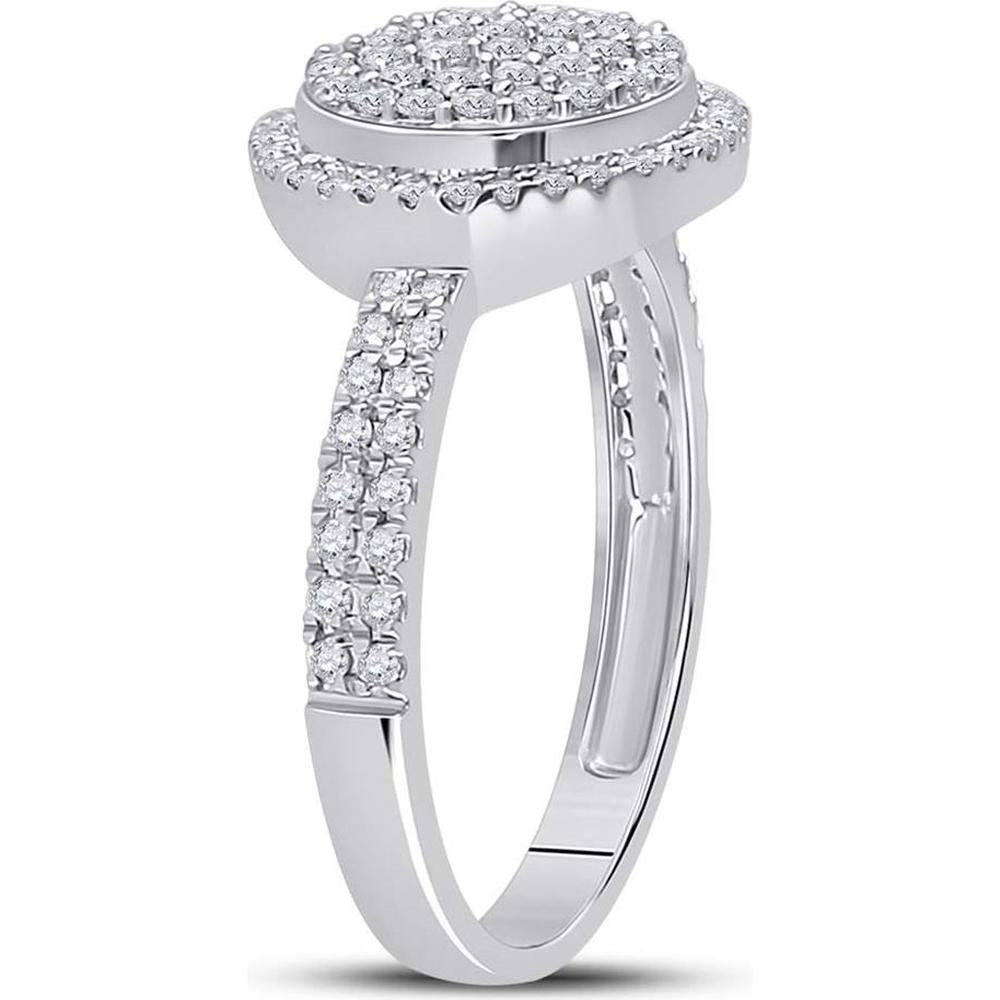 GND 10K White Gold Round Diamond Cluster Ring with Pave-Set and Prong-Set Diamonds - 1/2 Total Carat Weight