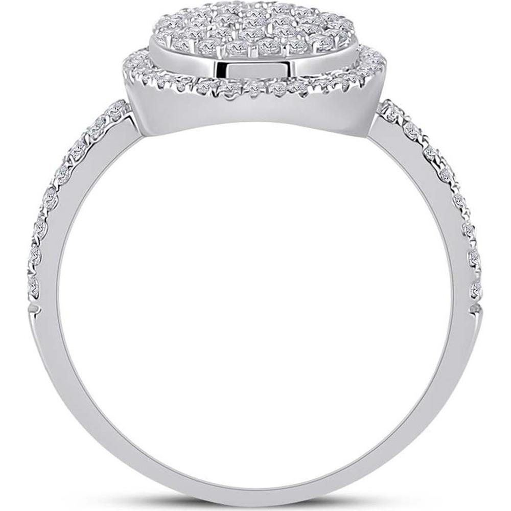 GND 10K White Gold Round Diamond Cluster Ring with Pave-Set and Prong-Set Diamonds - 1/2 Total Carat Weight