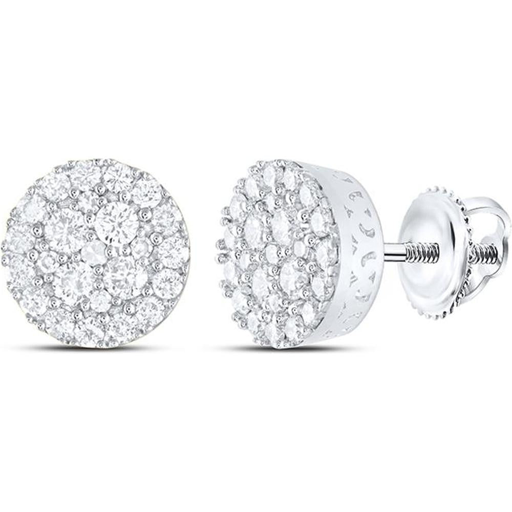 GND 10K White Gold Round Diamond Cluster Stud Earrings - 5/8 Total Carat Weight