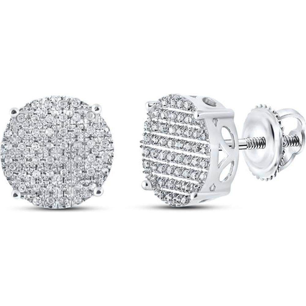 GND 10K White Gold Round Diamond Cluster Stud Earrings with Pavé Setting - 0.33 Carat Total Diamond Weight