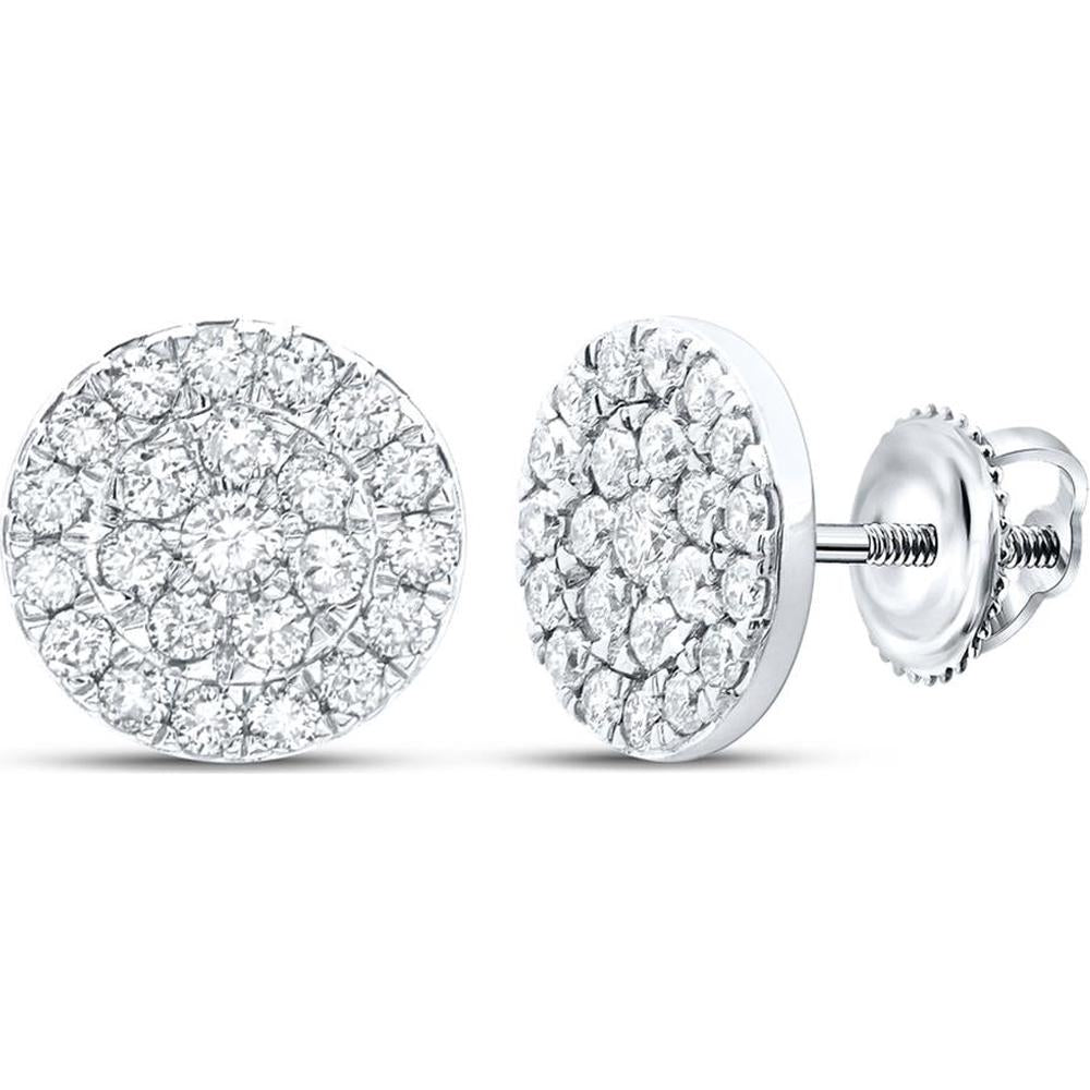 GND 10K White Gold Round Diamond Cluster Stud Earrings with Prong-Set Diamonds - 0.73 Carat Total Diamond Weight