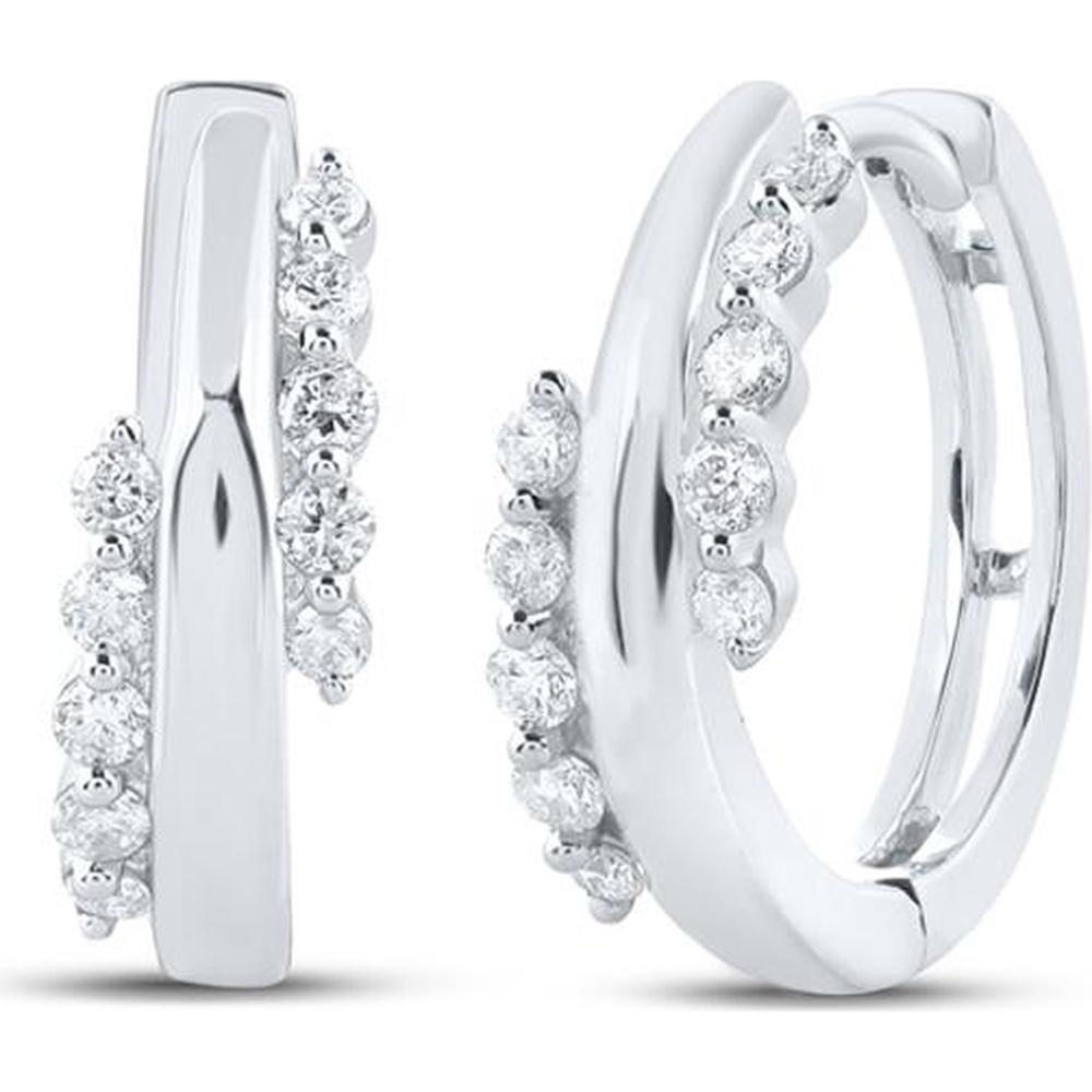 GND 10K White Gold Round Diamond Hoop Earrings - 1/5 Total Carat Weight