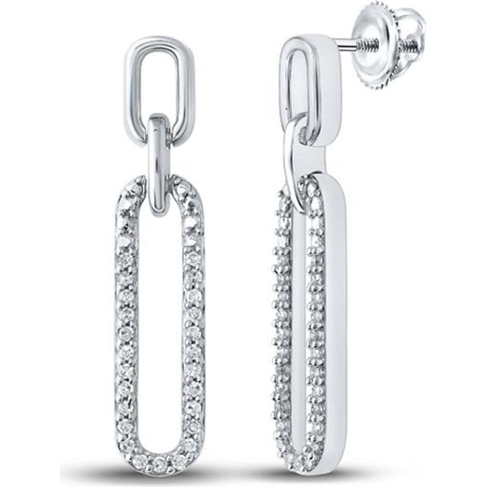 GND 10K White Gold Round Diamond Oblong Dangle Earrings - 0.20 Carat Total Diamond Weight