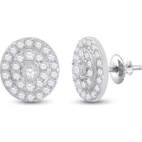 GND 10K White Gold Round Diamond Oval Halo Stud Earrings - 1/3 Carat Total Diamond Weight