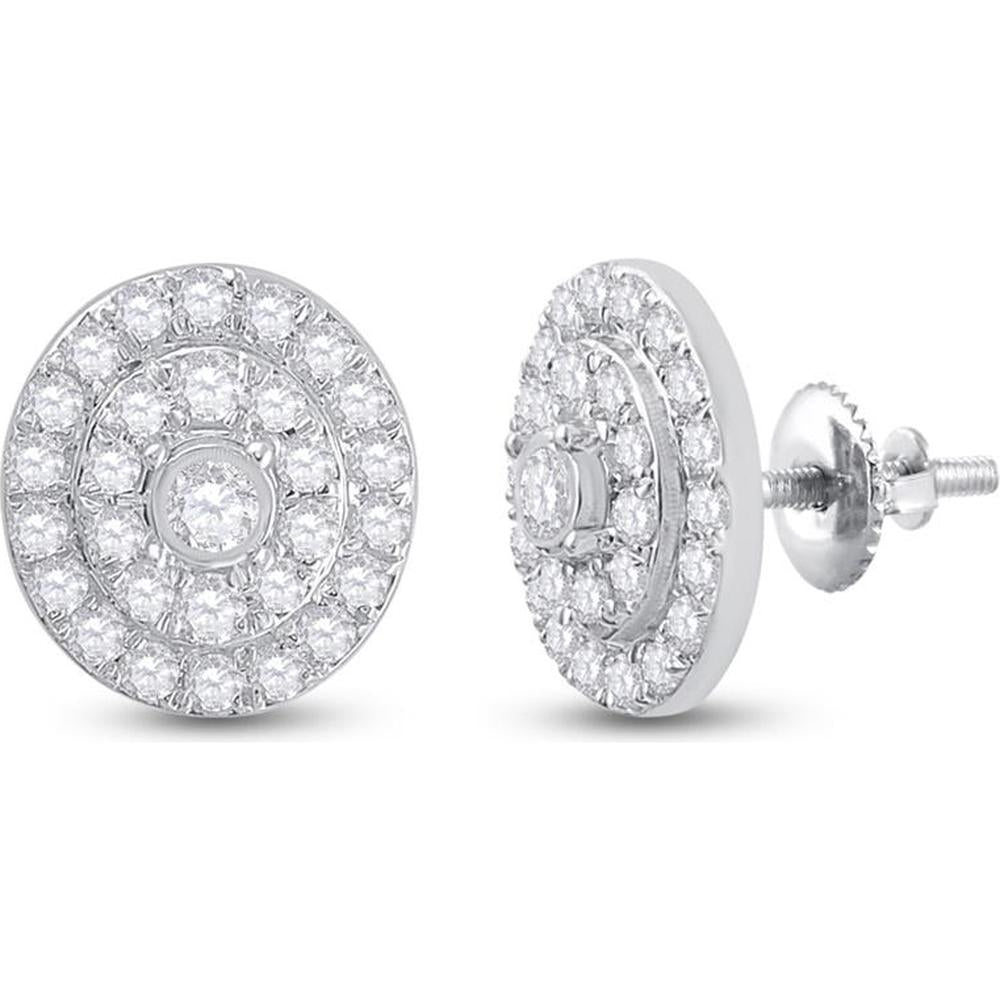 GND 10K White Gold Round Diamond Oval Halo Stud Earrings - 1/3 Carat Total Diamond Weight