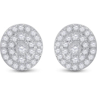 GND 10K White Gold Round Diamond Oval Halo Stud Earrings - 1/3 Carat Total Diamond Weight