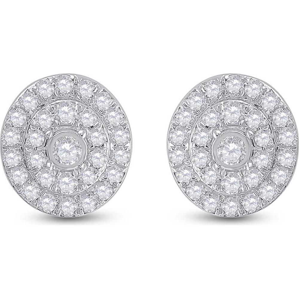 GND 10K White Gold Round Diamond Oval Halo Stud Earrings - 1/3 Carat Total Diamond Weight