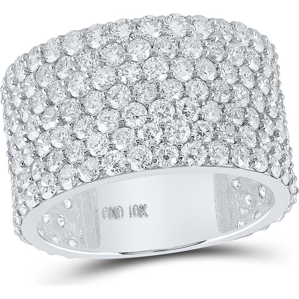 GND 10K White Gold Round Diamond Pave 7-Row Band Ring – 7.54 Carat Total Diamond Weight