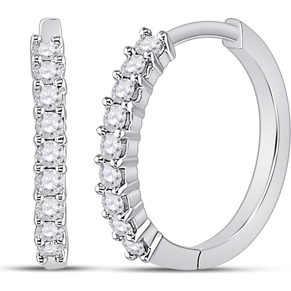 GND 10K White Gold Round Diamond Single Row Hoop Earrings - 1/4 Total Carat Weight
