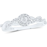 GND 10K White Gold Round Diamond Solitaire Twist Woven Promise Ring - 1/6 Total Carat Weight