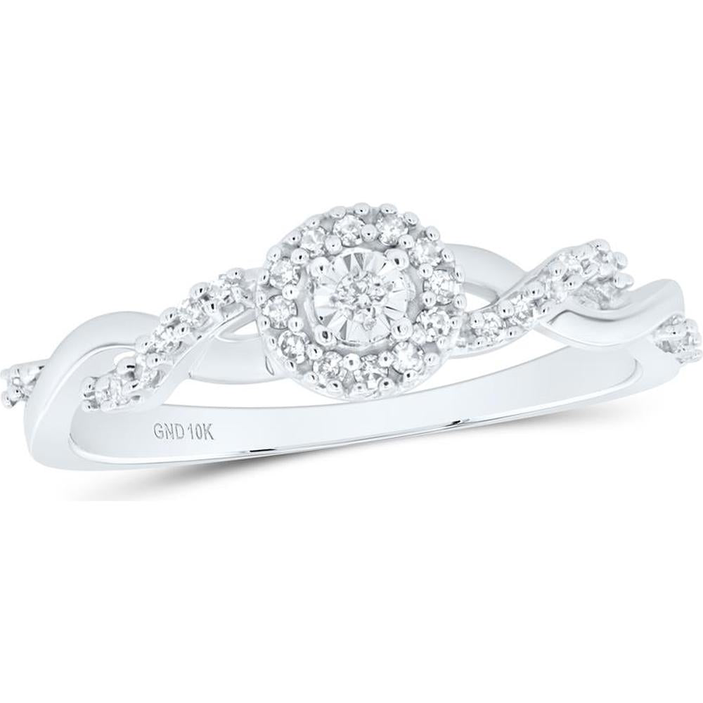 GND 10K White Gold Round Diamond Solitaire Twist Woven Promise Ring - 1/6 Total Carat Weight