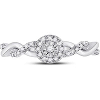GND 10K White Gold Round Diamond Solitaire Twist Woven Promise Ring - 1/6 Total Carat Weight