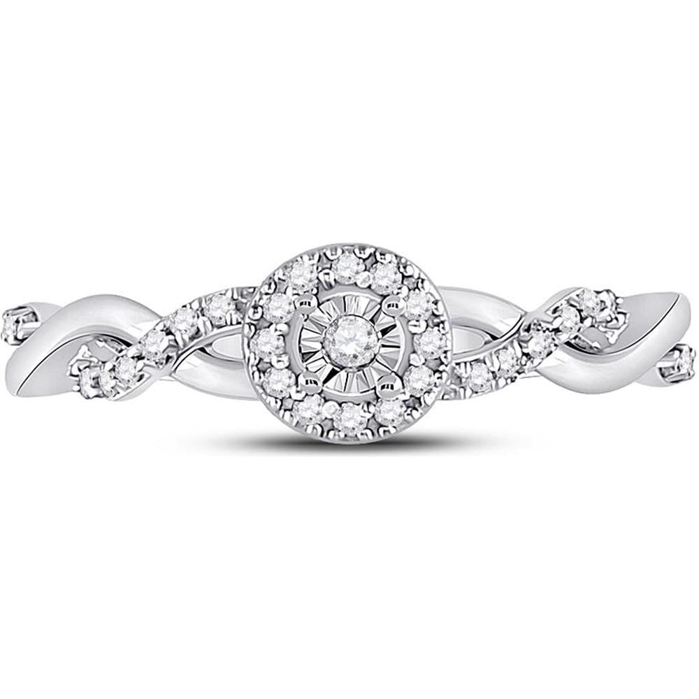 GND 10K White Gold Round Diamond Solitaire Twist Woven Promise Ring - 1/6 Total Carat Weight