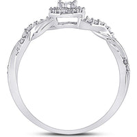 GND 10K White Gold Round Diamond Solitaire Twist Woven Promise Ring - 1/6 Total Carat Weight