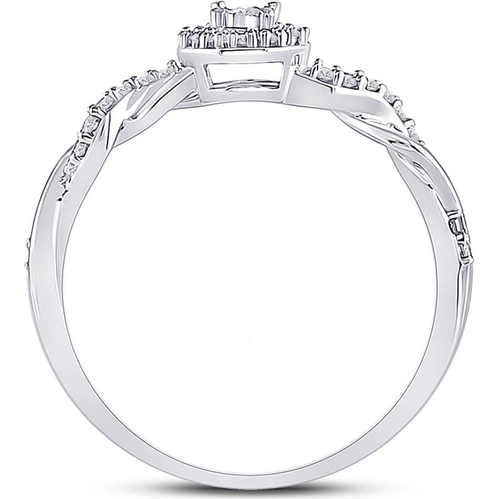 GND 10K White Gold Round Diamond Solitaire Twist Woven Promise Ring - 1/6 Total Carat Weight