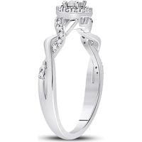 GND 10K White Gold Round Diamond Solitaire Twist Woven Promise Ring - 1/6 Total Carat Weight